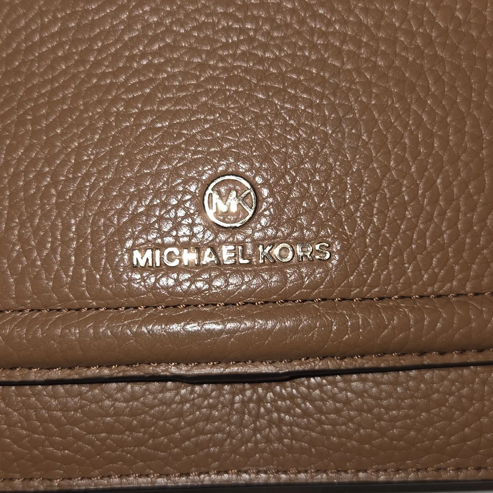 Michael Kors Jet Set Small Cognac Brown Pebbled Leather Smartphone Crossbody Bag